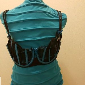 Black and Turquoise Lace and satin bra